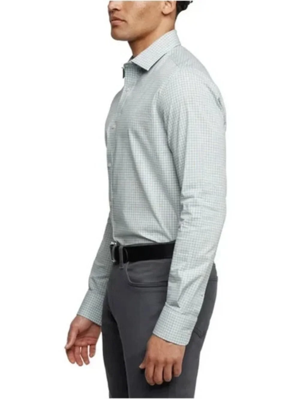 Banana Republic Men's Slim Fit Stretch Poplin Shirt, Green/Blue Striped, sizeXXL